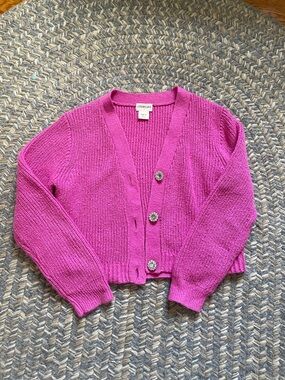 Crewcuts Hot Pink Cropped Knit Cardigan with Decorative Buttons